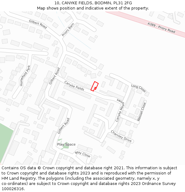 10, CANYKE FIELDS, BODMIN, PL31 2FG: Location map and indicative extent of plot