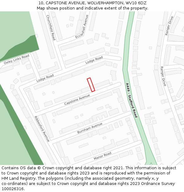 10, CAPSTONE AVENUE, WOLVERHAMPTON, WV10 6DZ: Location map and indicative extent of plot
