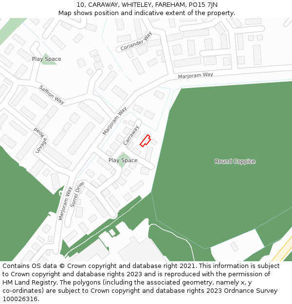 10, CARAWAY, WHITELEY, FAREHAM, PO15 7JN: Location map and indicative extent of plot