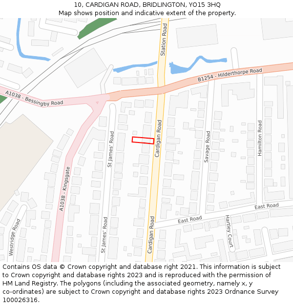 10, CARDIGAN ROAD, BRIDLINGTON, YO15 3HQ: Location map and indicative extent of plot