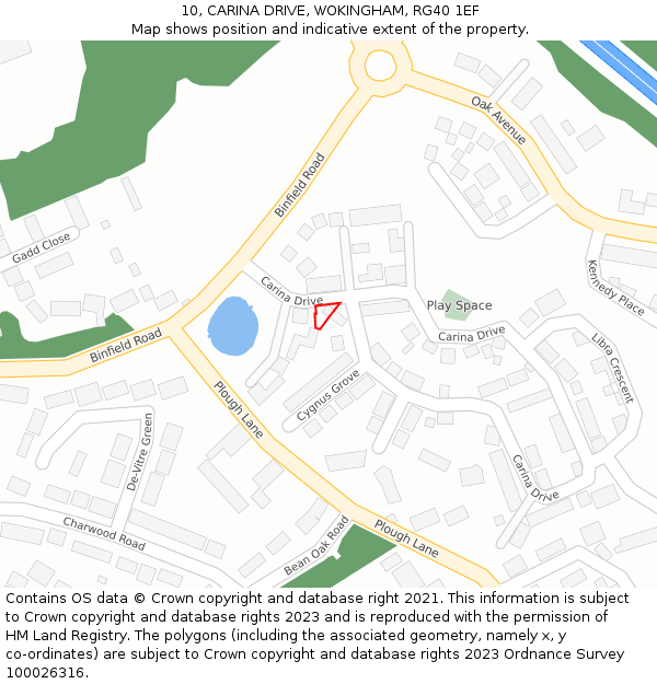 10, CARINA DRIVE, WOKINGHAM, RG40 1EF: Location map and indicative extent of plot