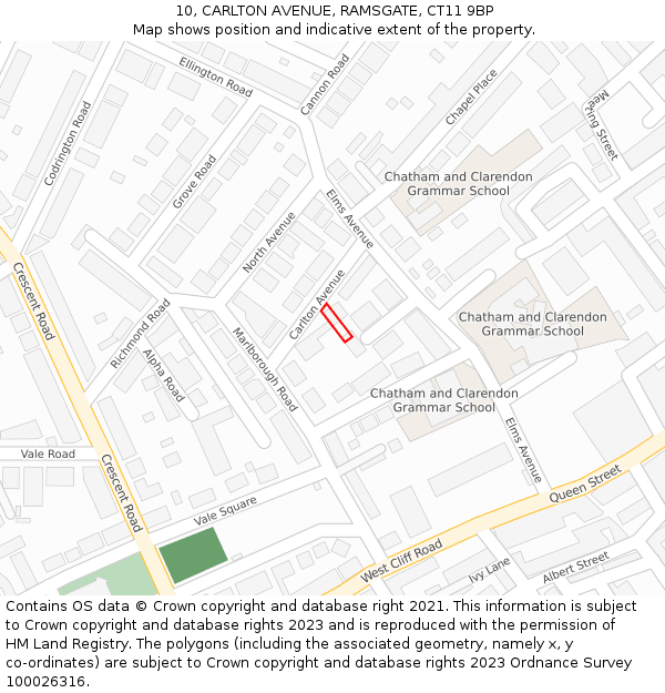 10, CARLTON AVENUE, RAMSGATE, CT11 9BP: Location map and indicative extent of plot