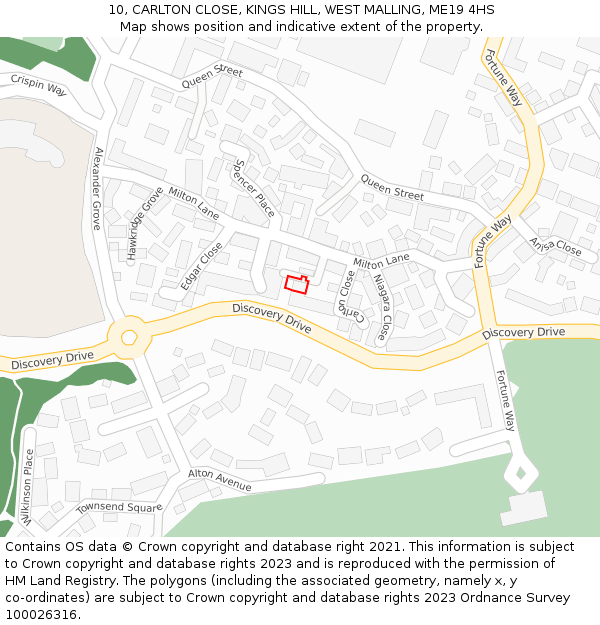 10, CARLTON CLOSE, KINGS HILL, WEST MALLING, ME19 4HS: Location map and indicative extent of plot