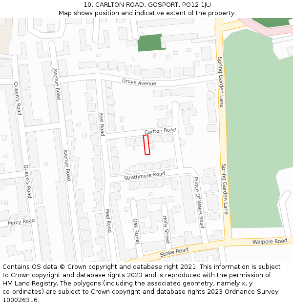 10, CARLTON ROAD, GOSPORT, PO12 1JU: Location map and indicative extent of plot