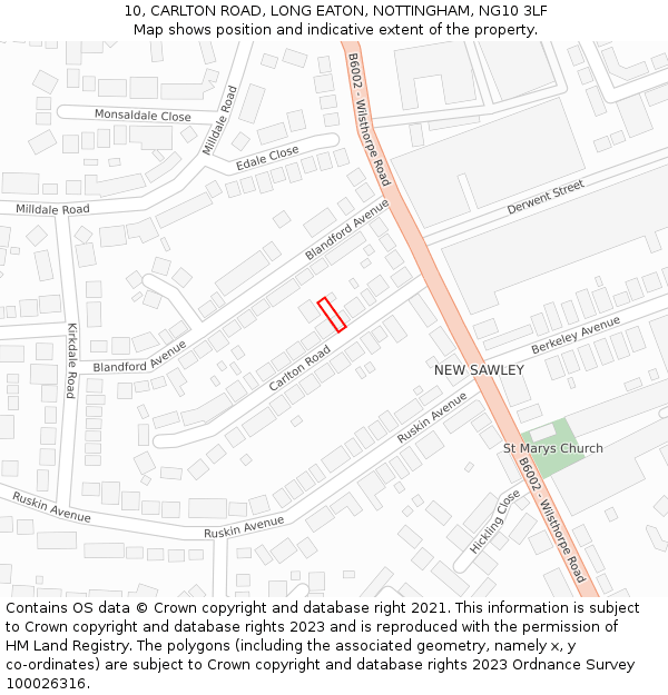 10, CARLTON ROAD, LONG EATON, NOTTINGHAM, NG10 3LF: Location map and indicative extent of plot