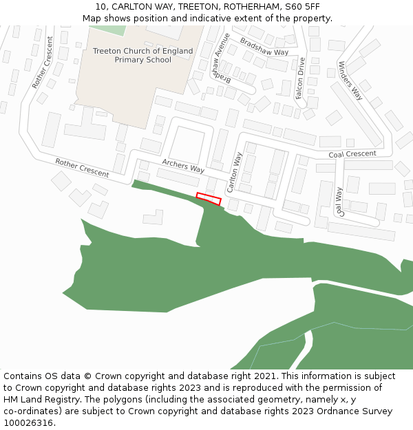 10, CARLTON WAY, TREETON, ROTHERHAM, S60 5FF: Location map and indicative extent of plot