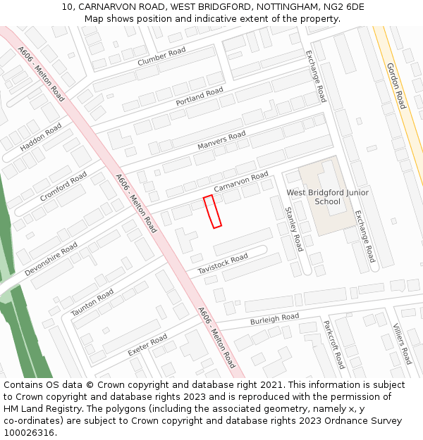 10, CARNARVON ROAD, WEST BRIDGFORD, NOTTINGHAM, NG2 6DE: Location map and indicative extent of plot