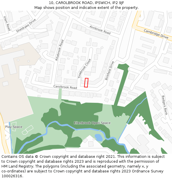 10, CAROLBROOK ROAD, IPSWICH, IP2 9JF: Location map and indicative extent of plot