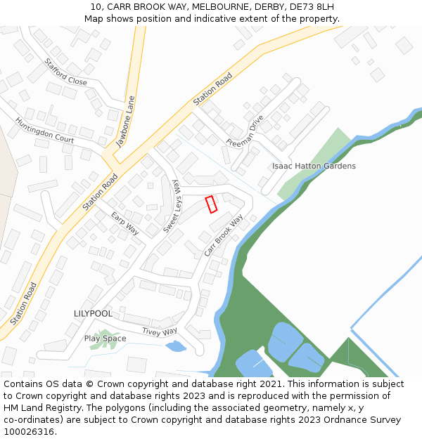 10, CARR BROOK WAY, MELBOURNE, DERBY, DE73 8LH: Location map and indicative extent of plot