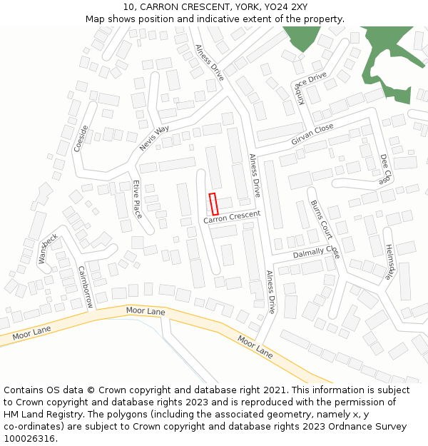 10, CARRON CRESCENT, YORK, YO24 2XY: Location map and indicative extent of plot