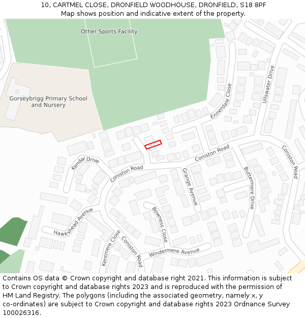 10, CARTMEL CLOSE, DRONFIELD WOODHOUSE, DRONFIELD, S18 8PF: Location map and indicative extent of plot