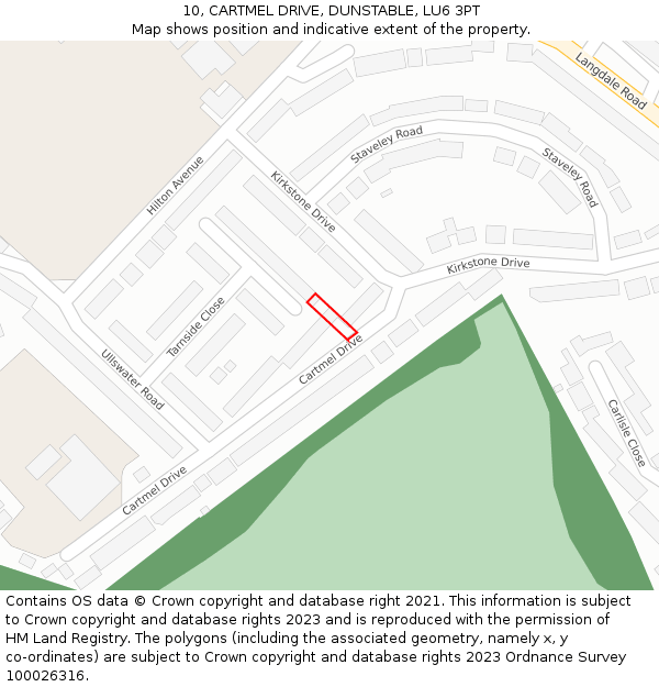 10, CARTMEL DRIVE, DUNSTABLE, LU6 3PT: Location map and indicative extent of plot