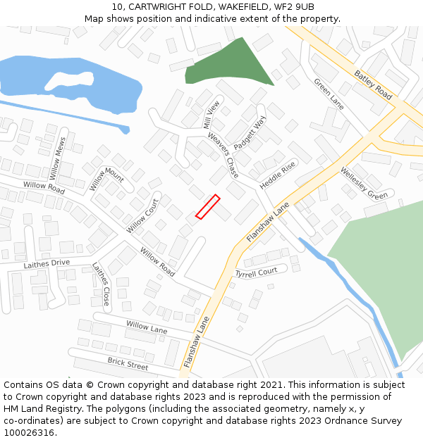 10, CARTWRIGHT FOLD, WAKEFIELD, WF2 9UB: Location map and indicative extent of plot