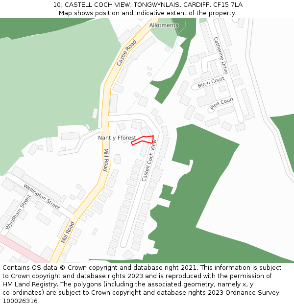 10, CASTELL COCH VIEW, TONGWYNLAIS, CARDIFF, CF15 7LA: Location map and indicative extent of plot