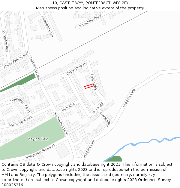 10, CASTLE WAY, PONTEFRACT, WF8 2FY: Location map and indicative extent of plot