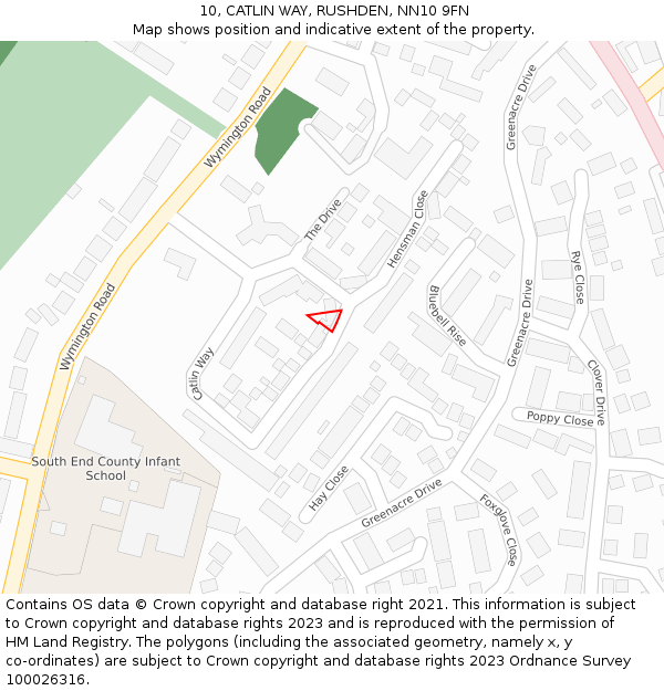 10, CATLIN WAY, RUSHDEN, NN10 9FN: Location map and indicative extent of plot