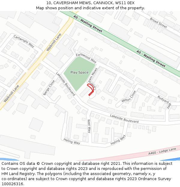 10, CAVERSHAM MEWS, CANNOCK, WS11 0EX: Location map and indicative extent of plot