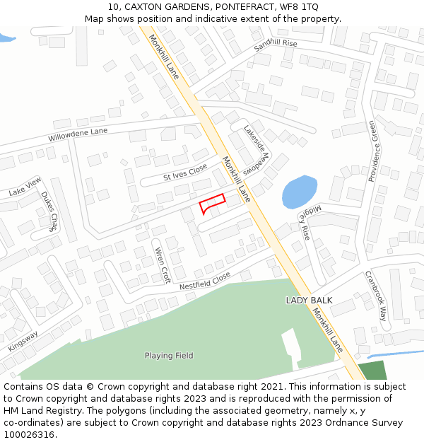 10, CAXTON GARDENS, PONTEFRACT, WF8 1TQ: Location map and indicative extent of plot