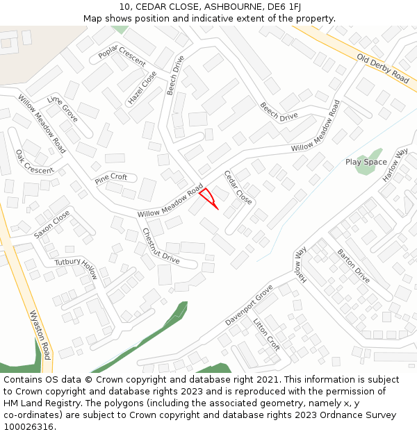 10, CEDAR CLOSE, ASHBOURNE, DE6 1FJ: Location map and indicative extent of plot