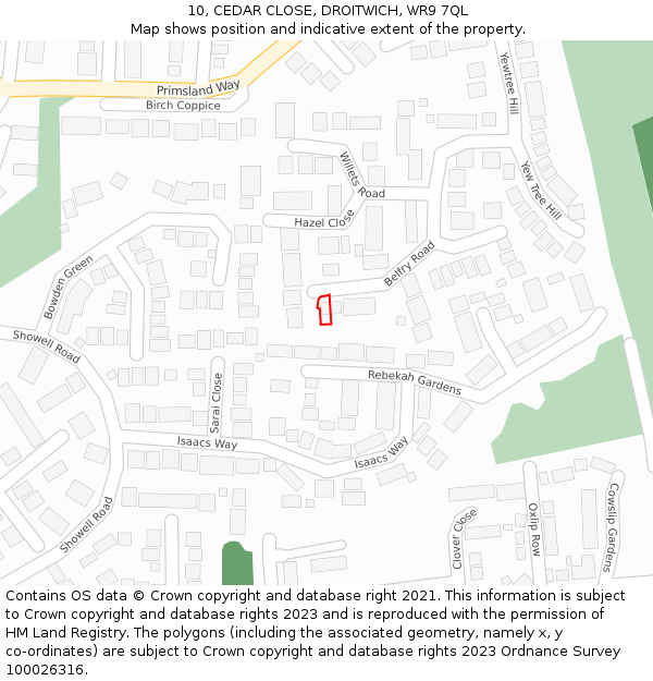 10, CEDAR CLOSE, DROITWICH, WR9 7QL: Location map and indicative extent of plot