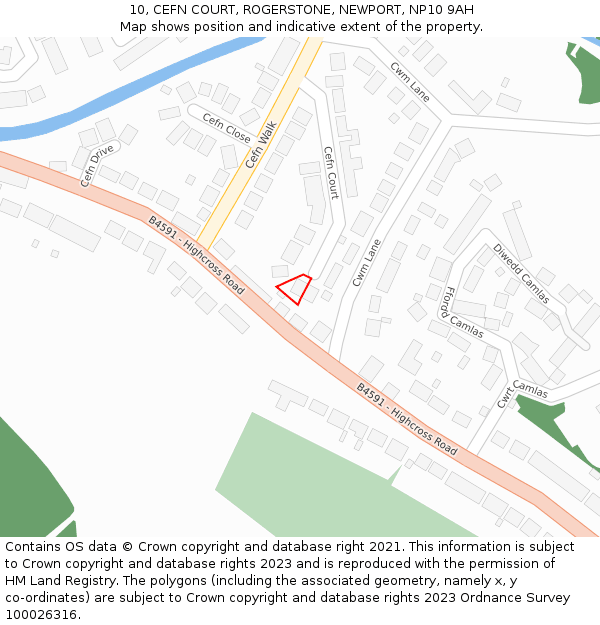 10, CEFN COURT, ROGERSTONE, NEWPORT, NP10 9AH: Location map and indicative extent of plot