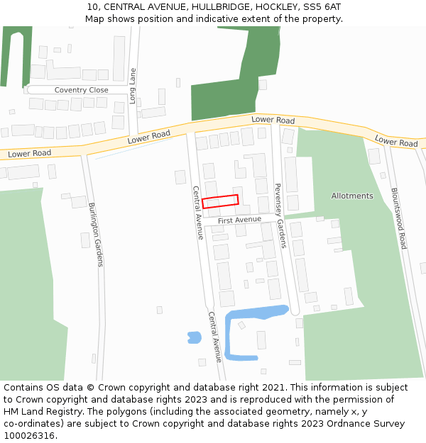 10, CENTRAL AVENUE, HULLBRIDGE, HOCKLEY, SS5 6AT: Location map and indicative extent of plot