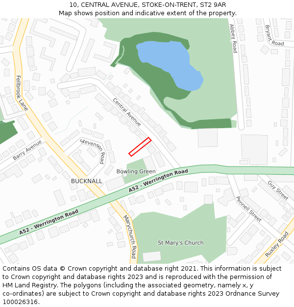 10, CENTRAL AVENUE, STOKE-ON-TRENT, ST2 9AR: Location map and indicative extent of plot