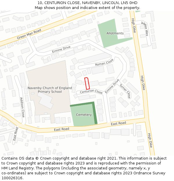 10, CENTURION CLOSE, NAVENBY, LINCOLN, LN5 0HD: Location map and indicative extent of plot