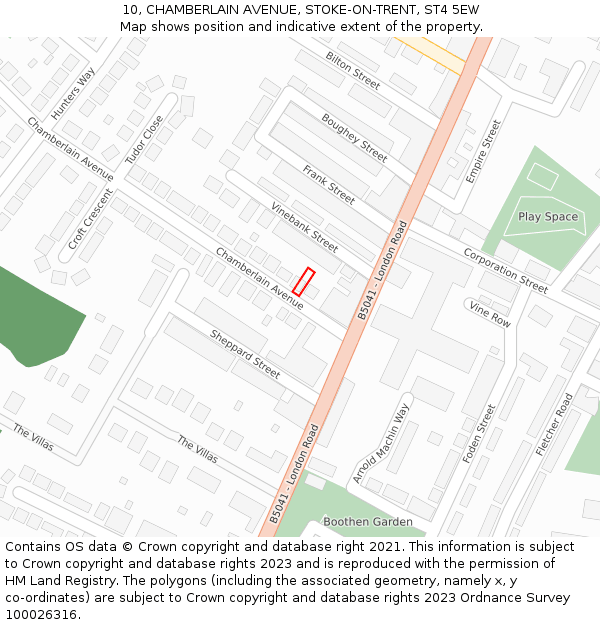 10, CHAMBERLAIN AVENUE, STOKE-ON-TRENT, ST4 5EW: Location map and indicative extent of plot