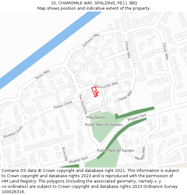 10, CHAMOMILE WAY, SPALDING, PE11 3BQ: Location map and indicative extent of plot