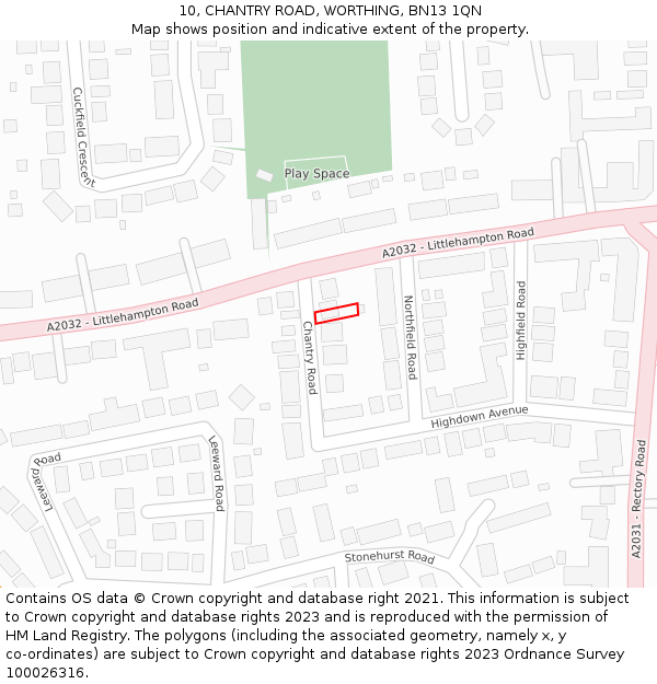 10, CHANTRY ROAD, WORTHING, BN13 1QN: Location map and indicative extent of plot