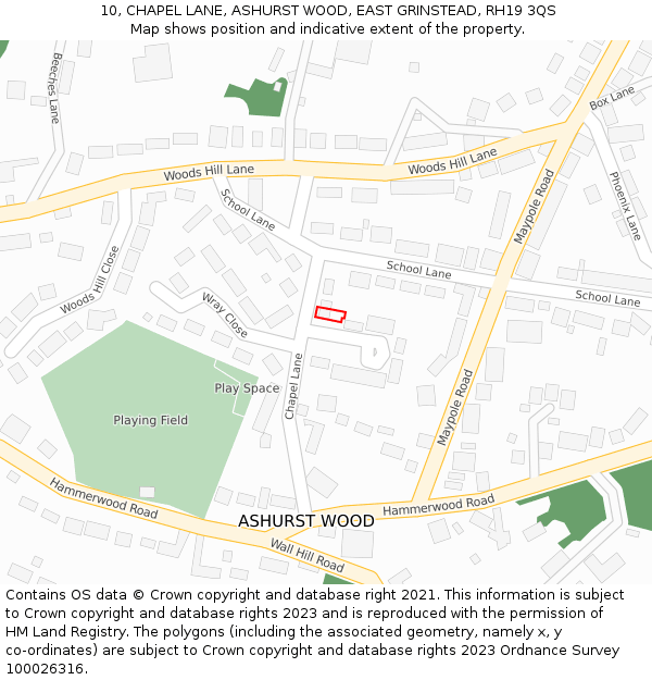 10, CHAPEL LANE, ASHURST WOOD, EAST GRINSTEAD, RH19 3QS: Location map and indicative extent of plot