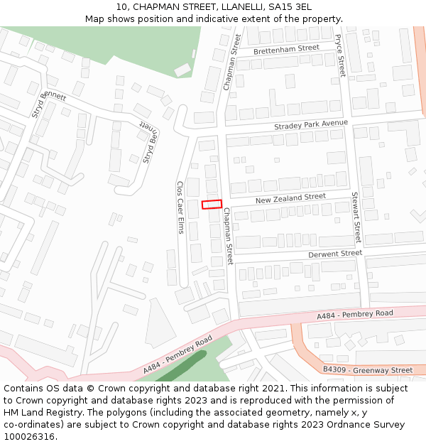 10, CHAPMAN STREET, LLANELLI, SA15 3EL: Location map and indicative extent of plot