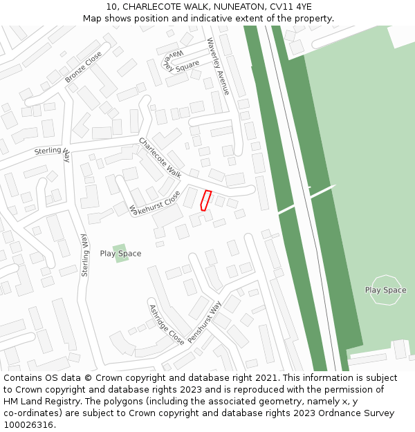 10, CHARLECOTE WALK, NUNEATON, CV11 4YE: Location map and indicative extent of plot