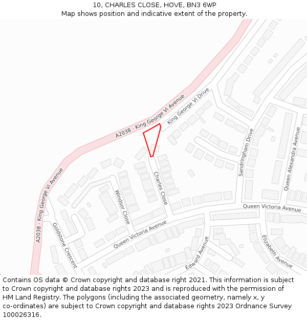 10, CHARLES CLOSE, HOVE, BN3 6WP: Location map and indicative extent of plot