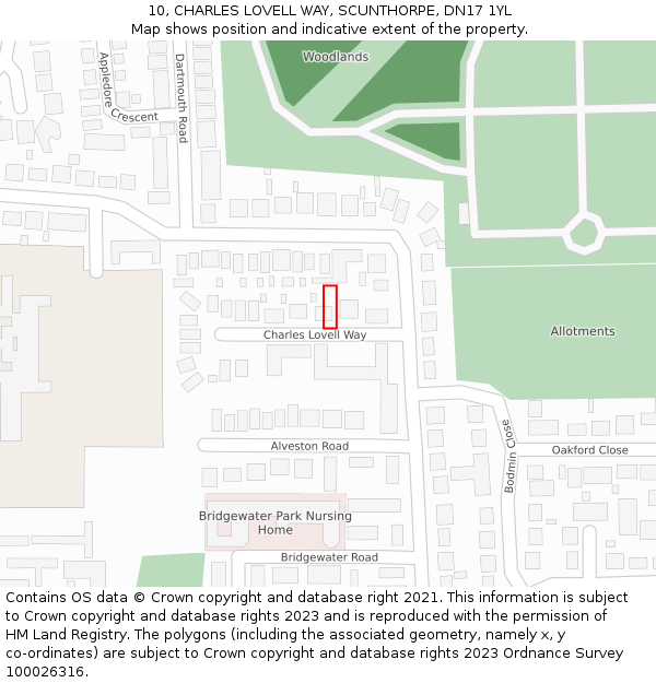 10, CHARLES LOVELL WAY, SCUNTHORPE, DN17 1YL: Location map and indicative extent of plot