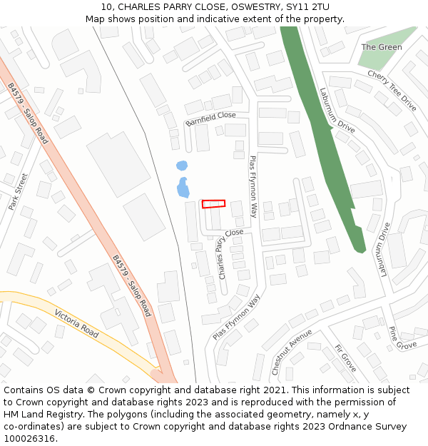 10, CHARLES PARRY CLOSE, OSWESTRY, SY11 2TU: Location map and indicative extent of plot