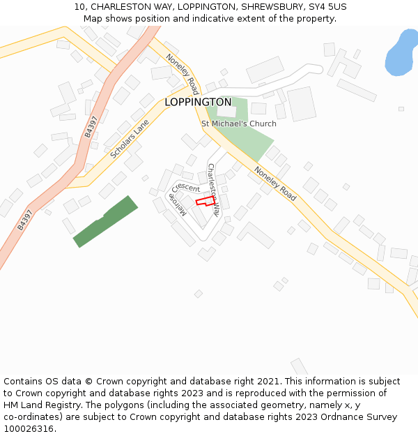 10, CHARLESTON WAY, LOPPINGTON, SHREWSBURY, SY4 5US: Location map and indicative extent of plot