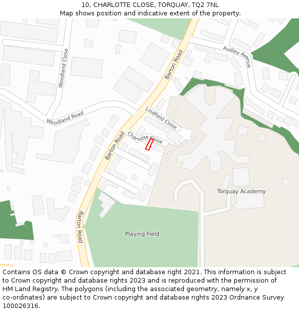 10, CHARLOTTE CLOSE, TORQUAY, TQ2 7NL: Location map and indicative extent of plot