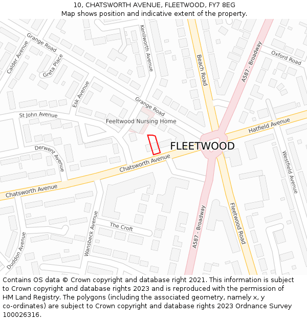 10, CHATSWORTH AVENUE, FLEETWOOD, FY7 8EG: Location map and indicative extent of plot