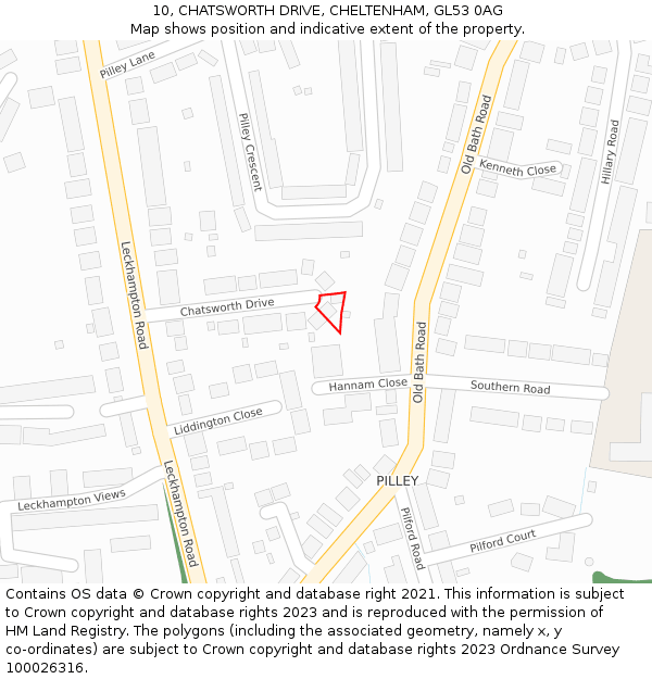 10, CHATSWORTH DRIVE, CHELTENHAM, GL53 0AG: Location map and indicative extent of plot