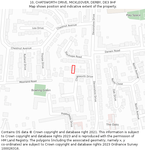 10, CHATSWORTH DRIVE, MICKLEOVER, DERBY, DE3 9HF: Location map and indicative extent of plot