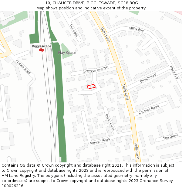 10, CHAUCER DRIVE, BIGGLESWADE, SG18 8QG: Location map and indicative extent of plot