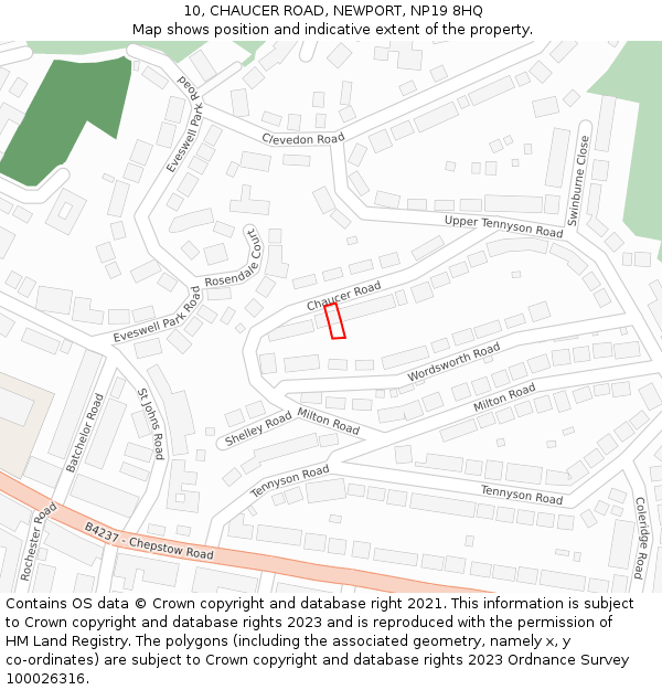 10, CHAUCER ROAD, NEWPORT, NP19 8HQ: Location map and indicative extent of plot