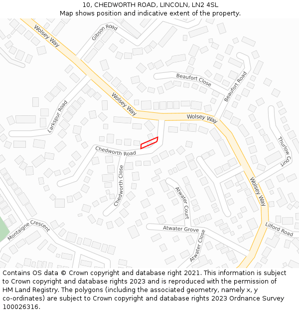 10, CHEDWORTH ROAD, LINCOLN, LN2 4SL: Location map and indicative extent of plot