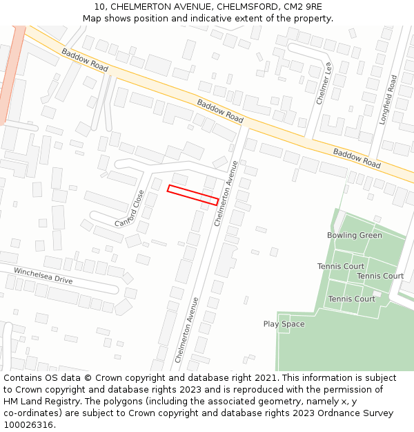 10, CHELMERTON AVENUE, CHELMSFORD, CM2 9RE: Location map and indicative extent of plot