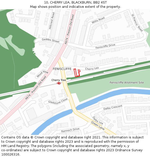 10, CHERRY LEA, BLACKBURN, BB2 4ST: Location map and indicative extent of plot