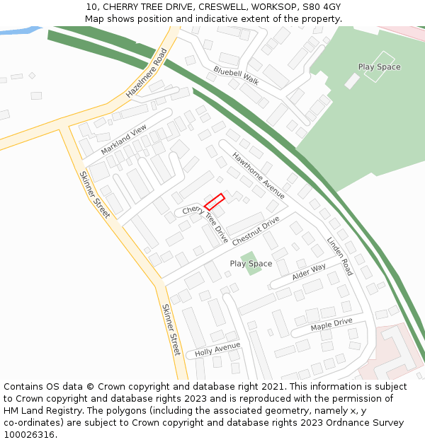 10, CHERRY TREE DRIVE, CRESWELL, WORKSOP, S80 4GY: Location map and indicative extent of plot