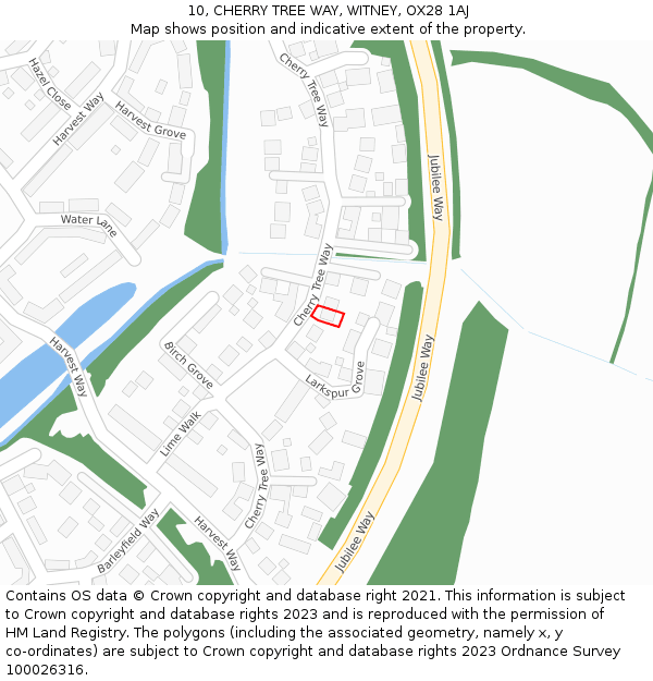 10, CHERRY TREE WAY, WITNEY, OX28 1AJ: Location map and indicative extent of plot