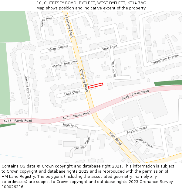 10, CHERTSEY ROAD, BYFLEET, WEST BYFLEET, KT14 7AG: Location map and indicative extent of plot